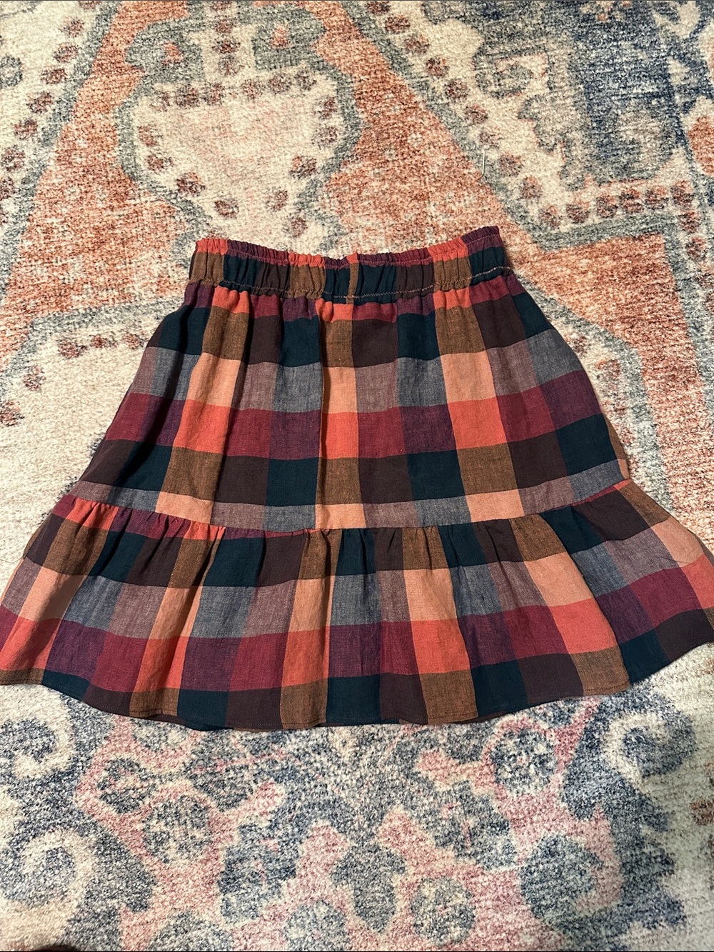 Handmade Linen Tiered Mini Skirt in Pink, Blue & Raspberry